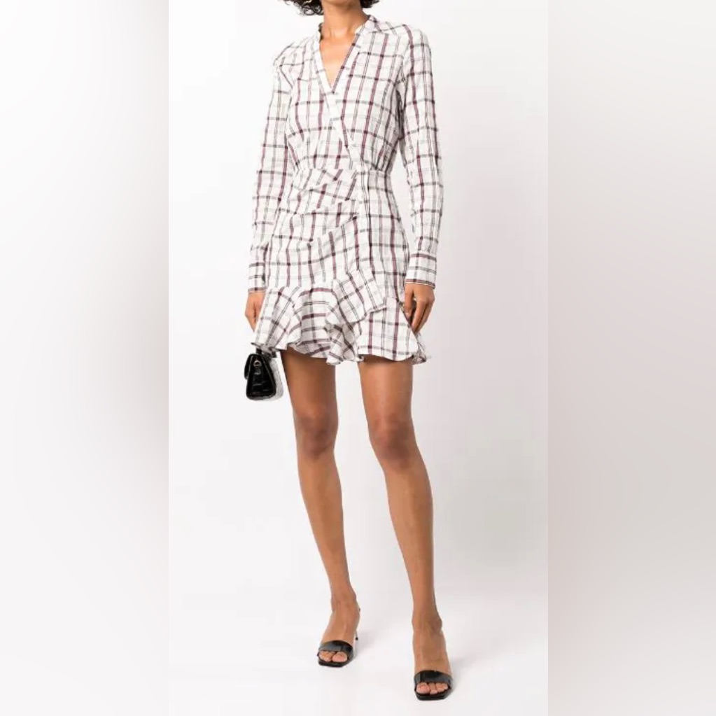 Plaid Long-Sleeve Mini Dress In White And Black